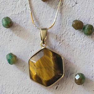 Smokey Brown Stone Hexagon Pendant on a Chain